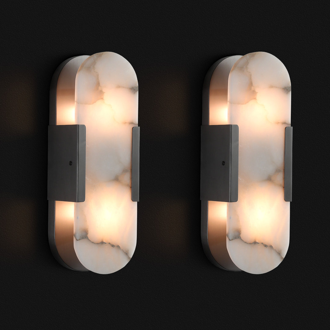 Zaheda Dimmable LED solid brass Wall Mounted Sconce with Alabaster Shade